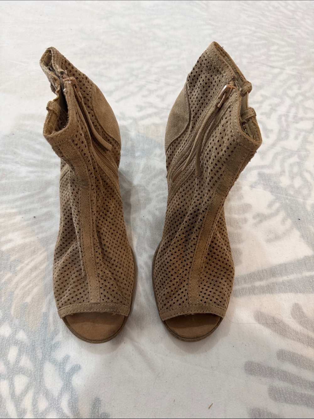 Earthies Taupe Perforated Peep-Toe Booties